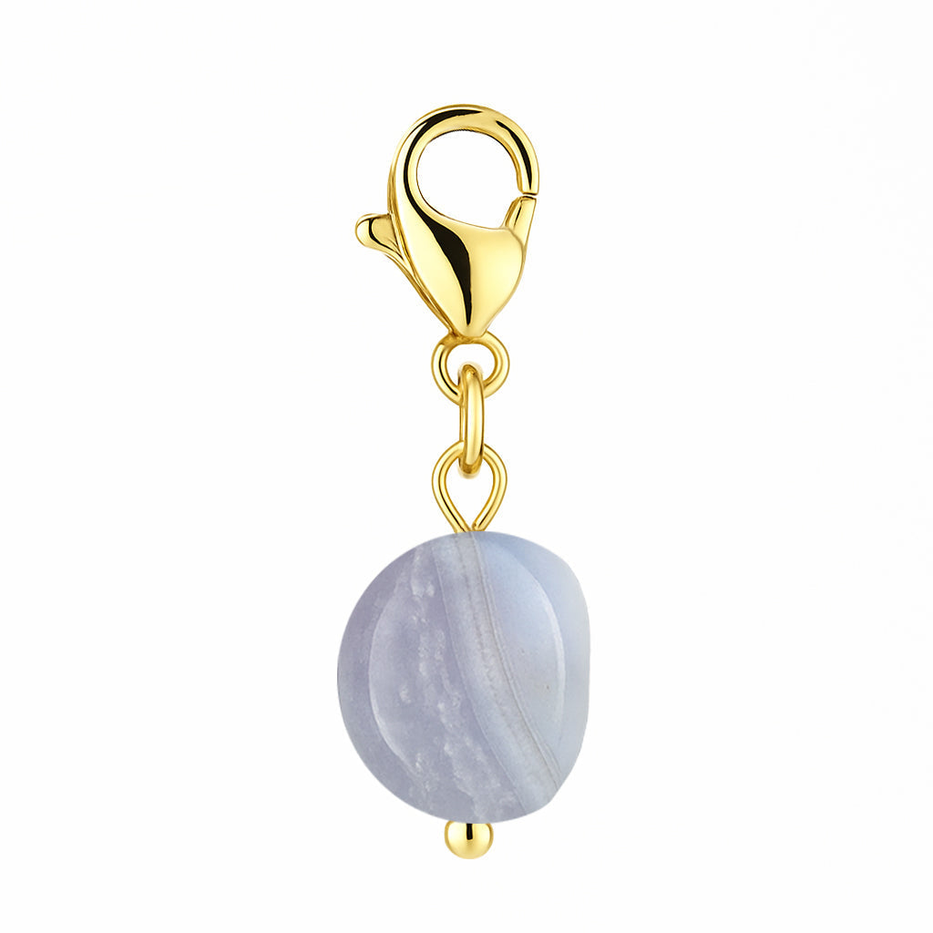 Gemstone Gold Charm - Blue Lace Agate Pebble
