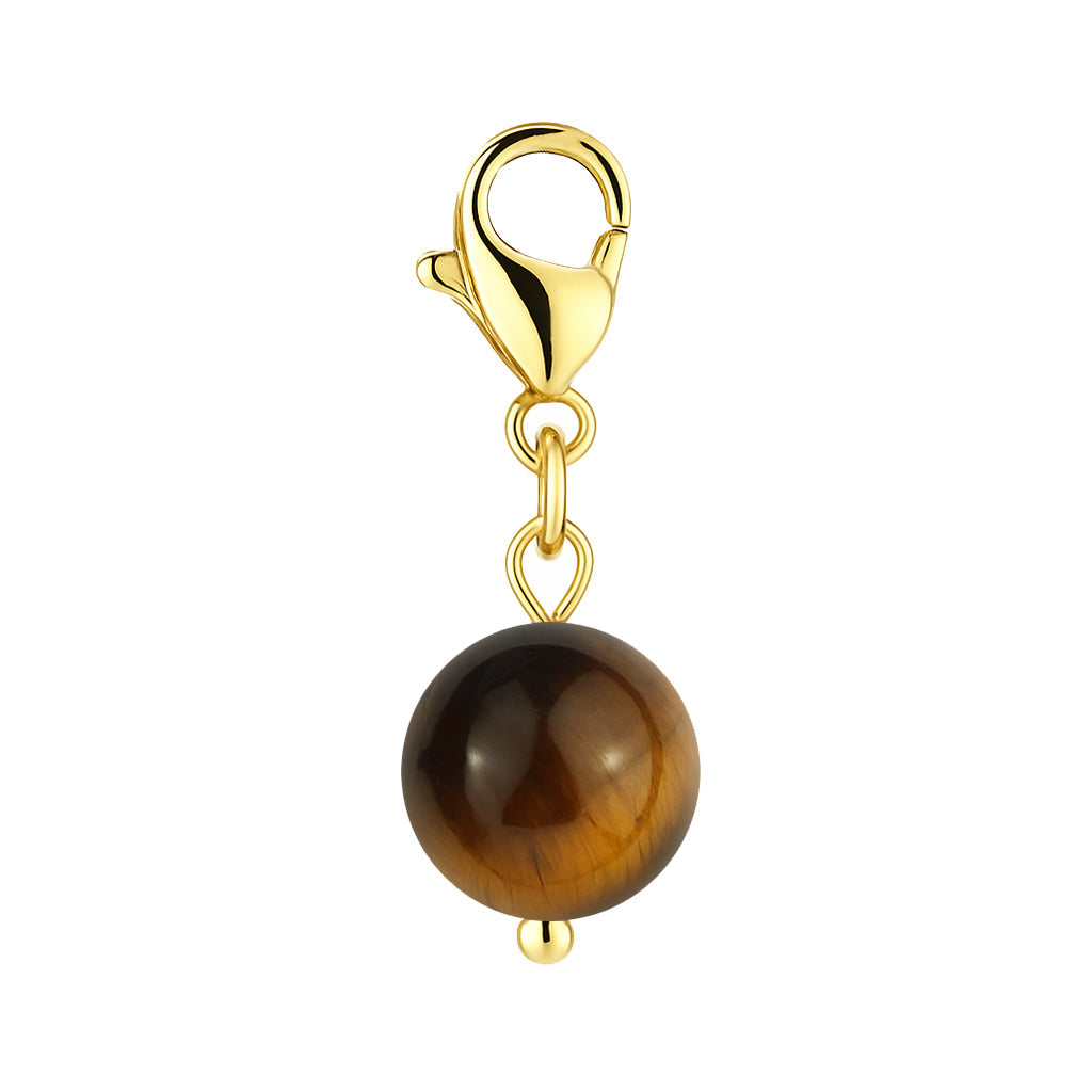 Gemstone Gold Charm - Brown Tiger Eye 8mm