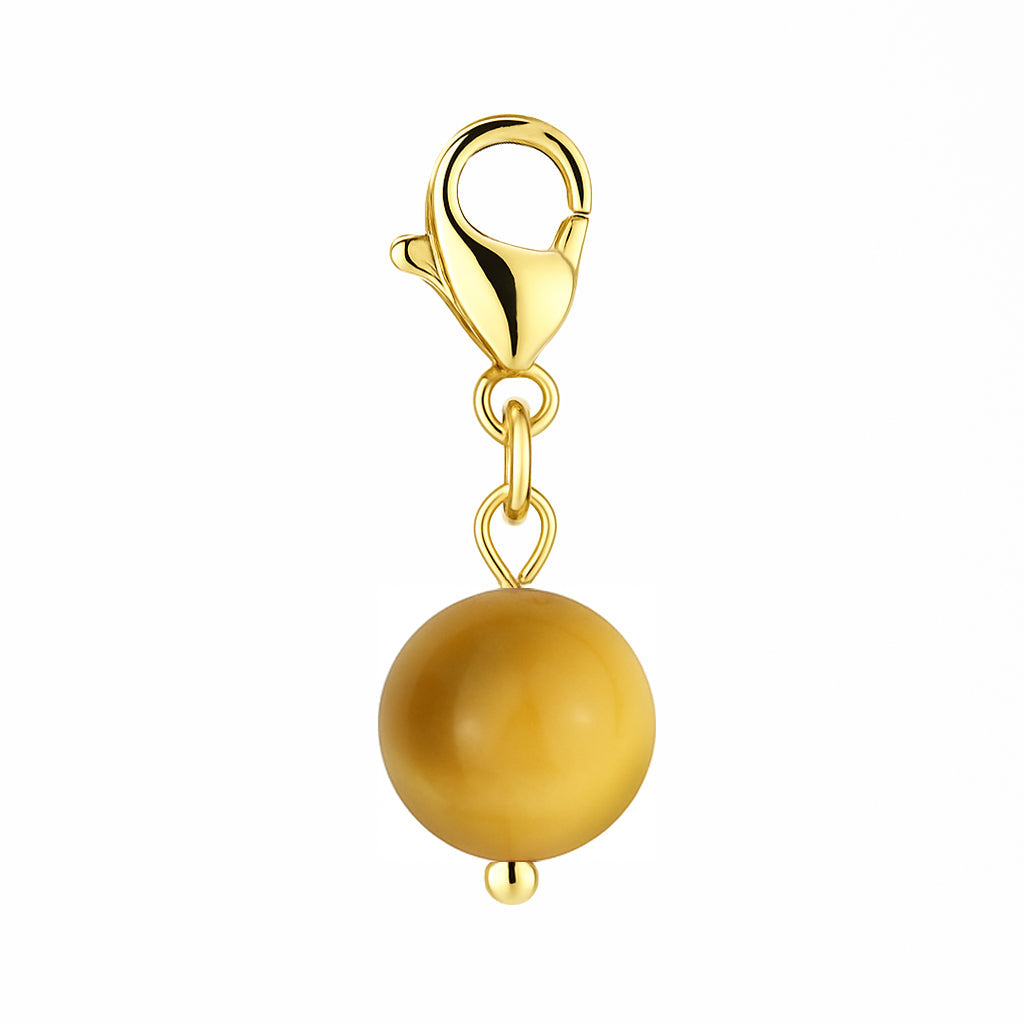 Gemstone Gold Charm - Golden Tiger Eye 8mm