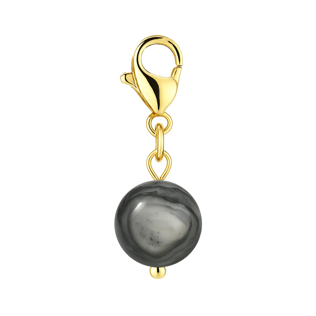 Gemstone Gold Charm - Gray Jasper 8mm