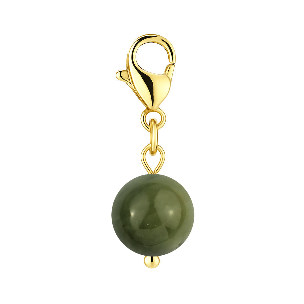Gemstone Gold Charm - Green Hair Jasper 8mm