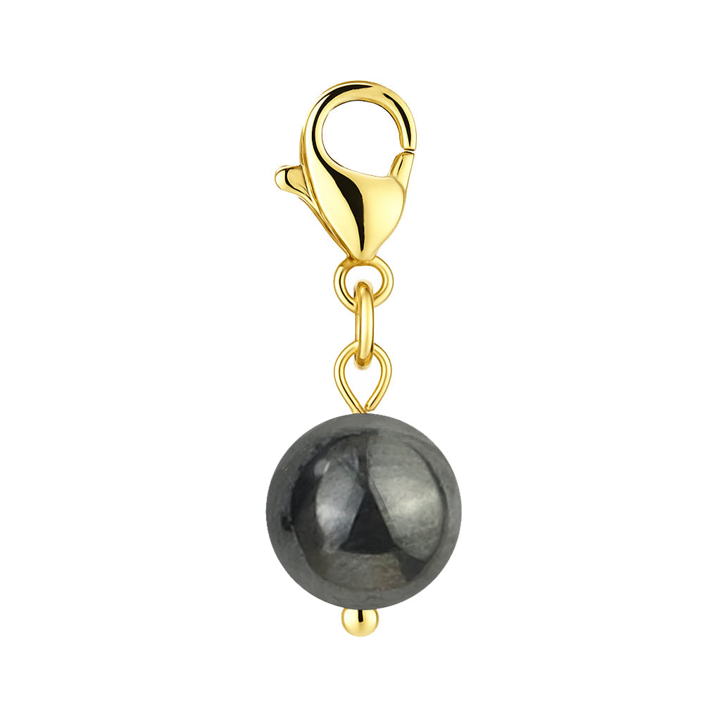 Gemstone Gold Charm - Hematite 8mm