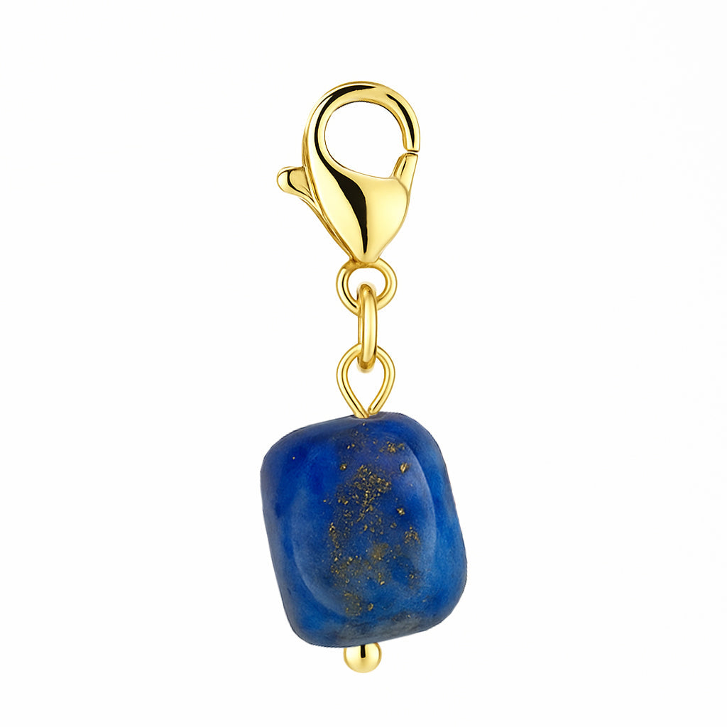 Gemstone Gold Charm - Lapis Lazuli Pebble
