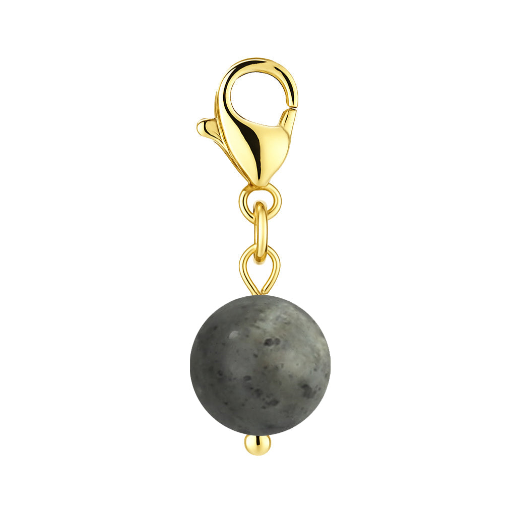 Gemstone Gold Charm - Larvikite 8mm