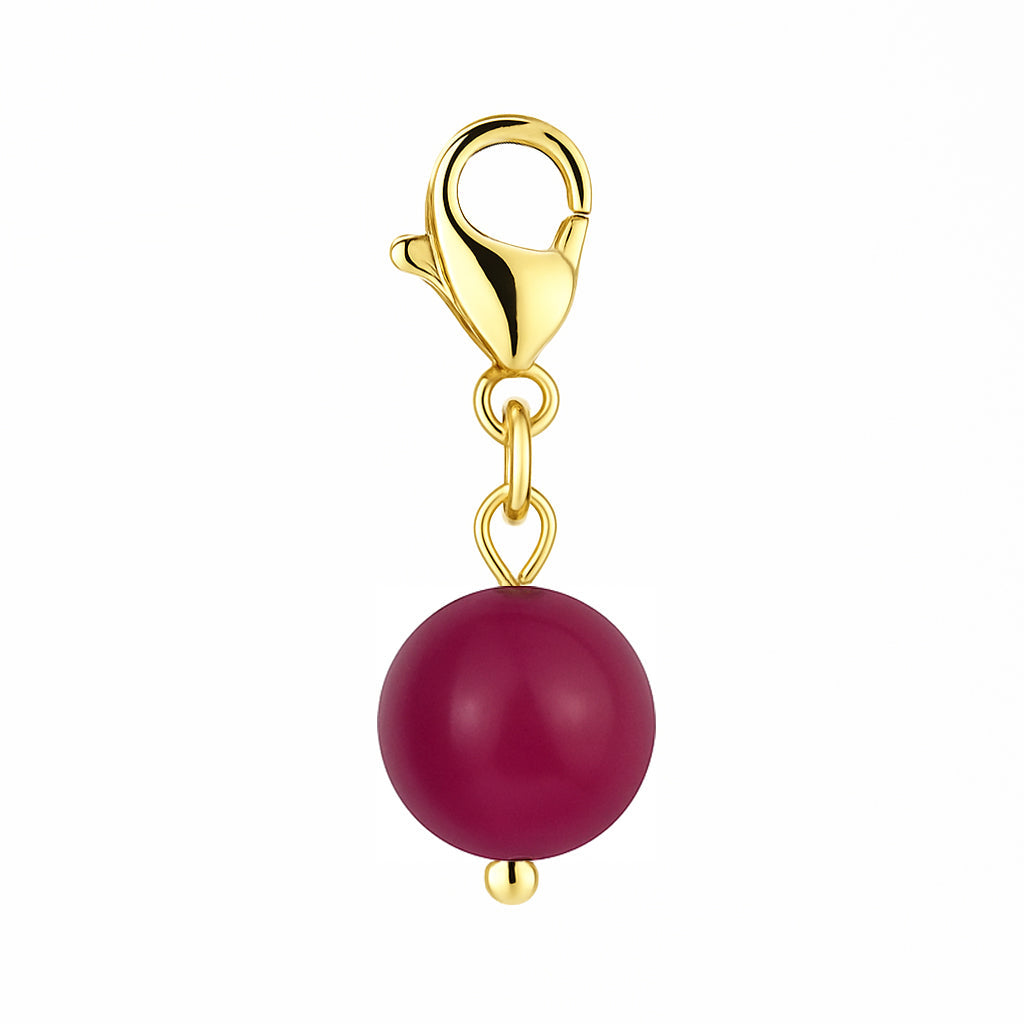 Gemstone Gold Charm - Magenta Chalcedony 8mm