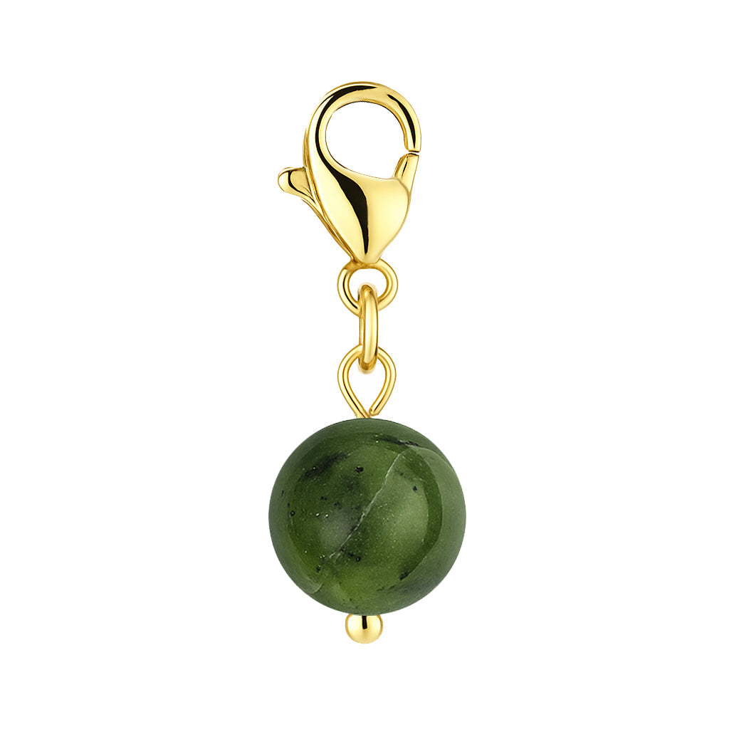 Gemstone Gold Charm - Nephrite Jade 8mm