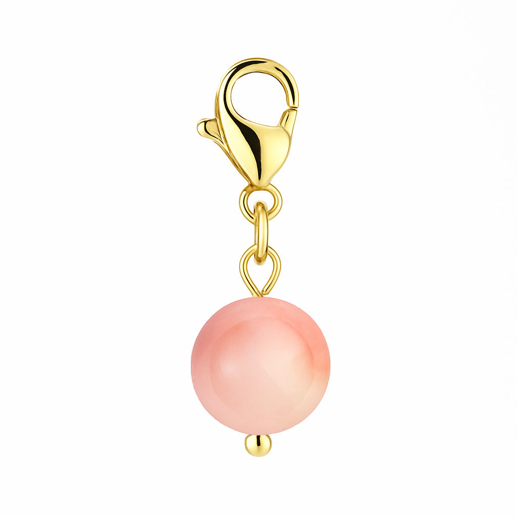 Gemstone Gold Charm - Pink Jade Agate 8mm