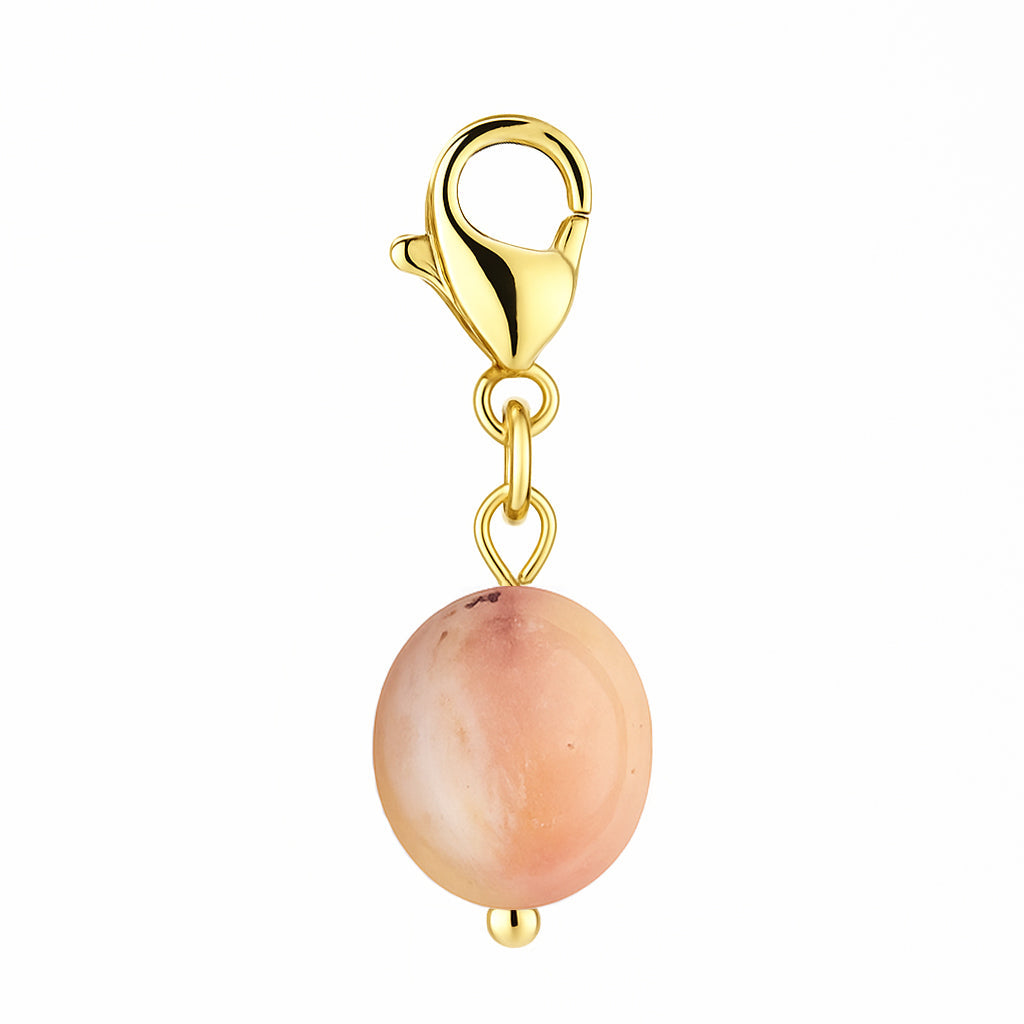 Gemstone Gold Charm - Pink Opal Pebble