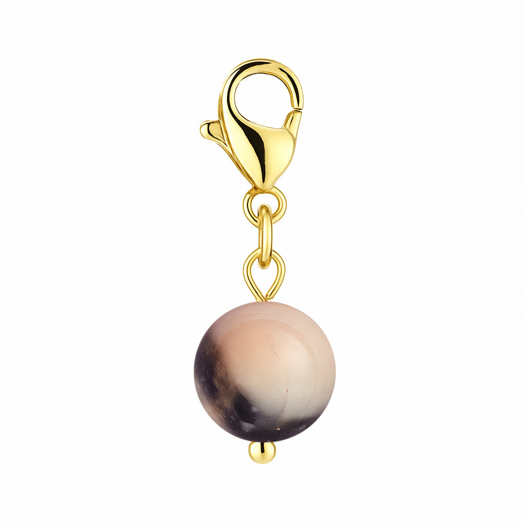 Gemstone Gold Charm - Pink Zebra Jasper 8mm