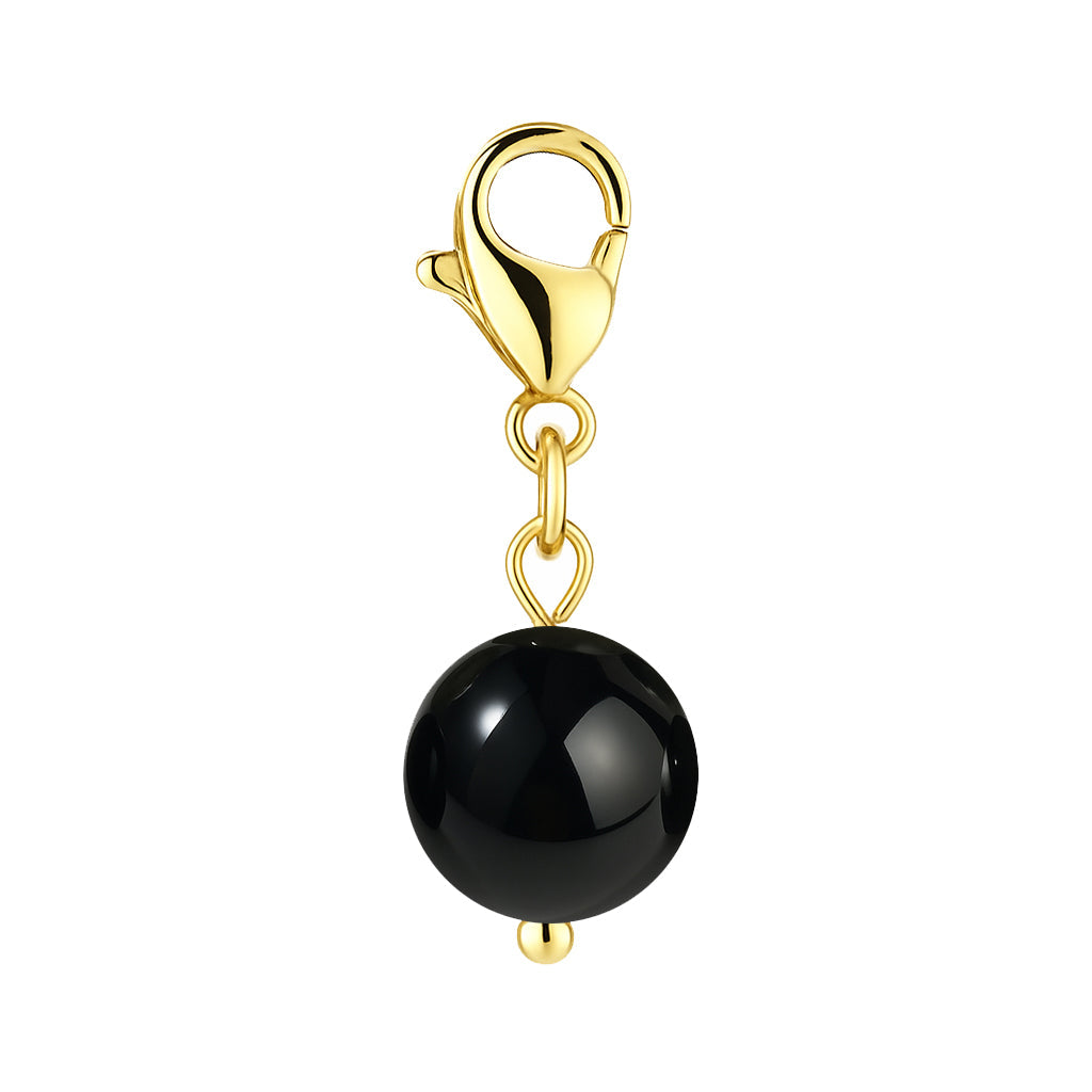 Gemstone Gold Charm - Polished Black Onyx 8mm