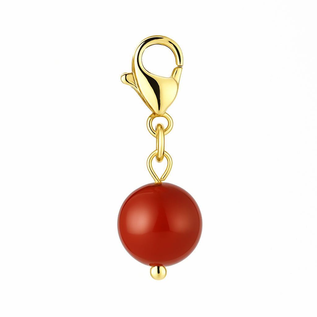 Gemstone Gold Charm - Red Carnelian 8mm