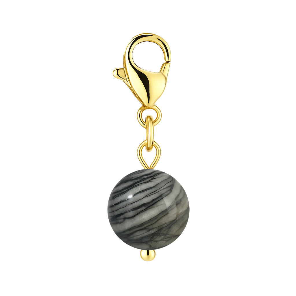 Gemstone Gold Charm - Spider Web Jasper 8mm