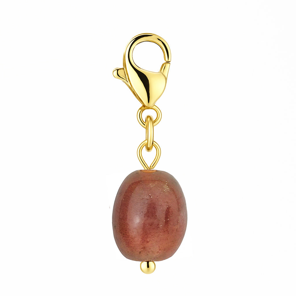 Gemstone Gold Charm - Strawberry Quartz Pebble