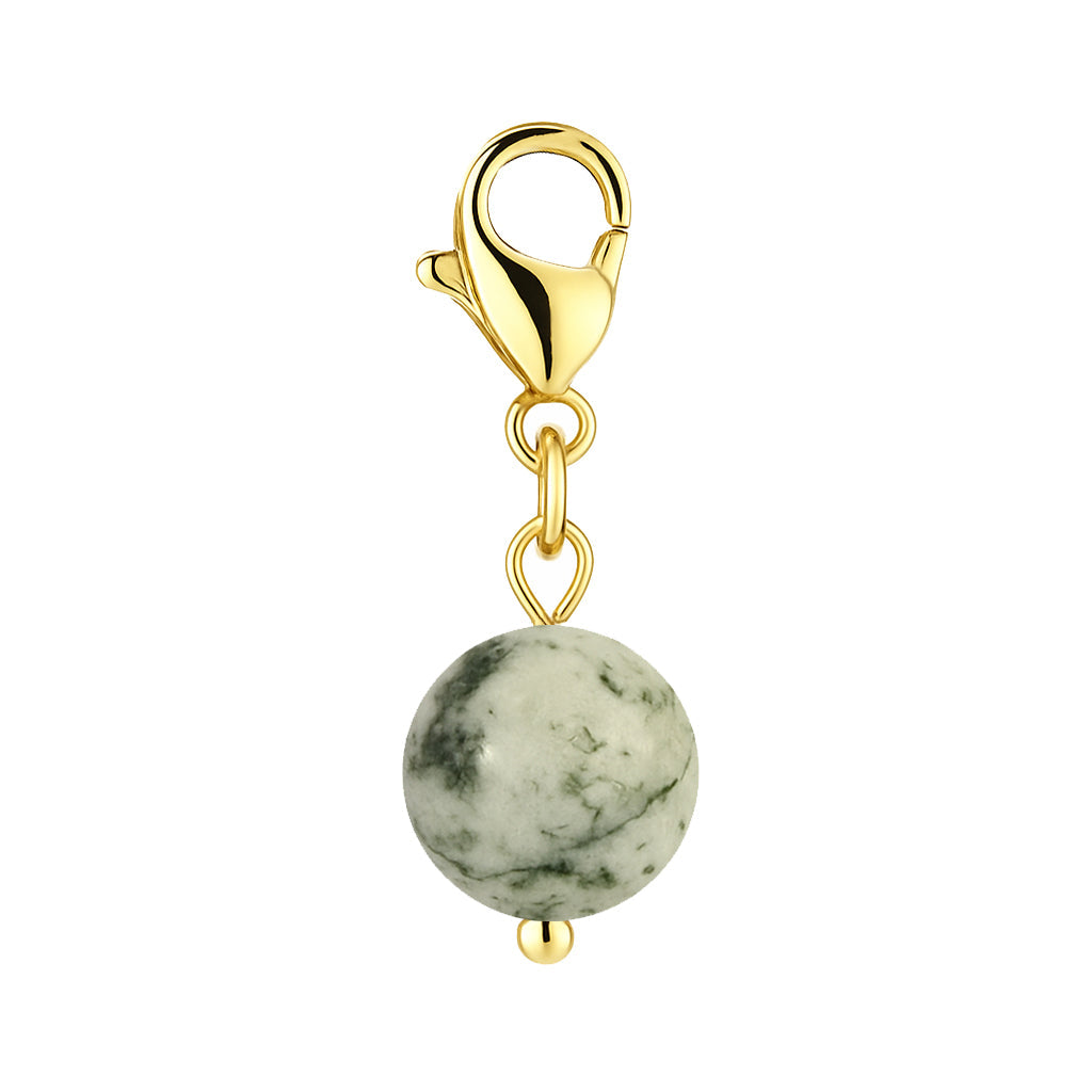 Gemstone Gold Charm - Tree Agate 8mm